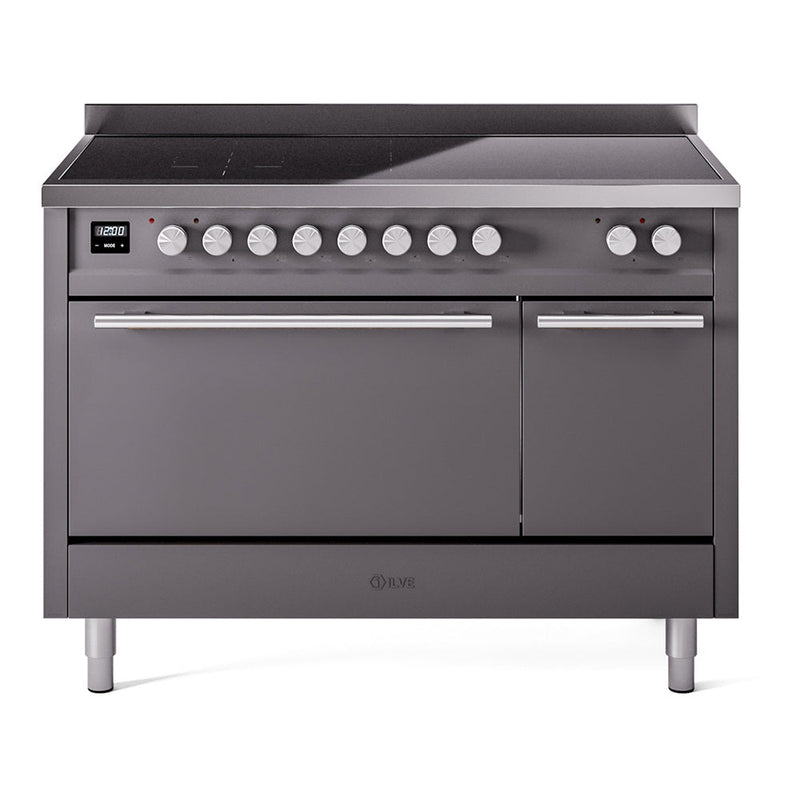 ILVE Professional Plus II 48" Electric Range with 6 Induction Elements Solid Door with Stainless Steel knobs - UPI486QMP