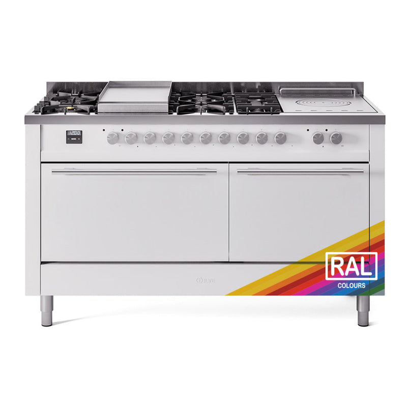 ILVE Professional Plus II 60" Dual Fuel Range with 7 Sealed Burners + Griddle + French Top Solid Door - UP60FSQMP