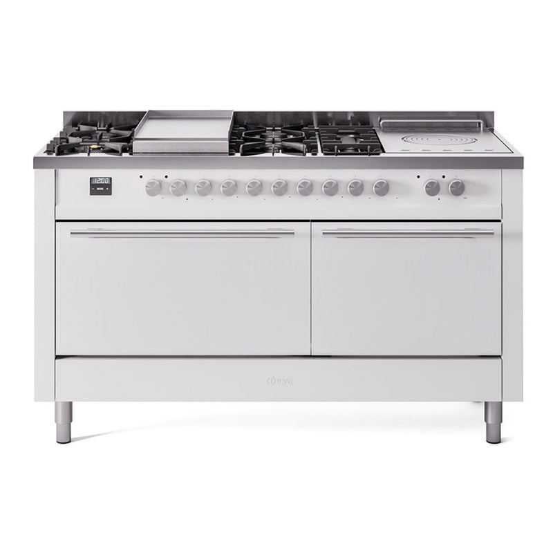 ILVE Professional Plus II 60" Dual Fuel Range with 7 Sealed Burners + Griddle + French Top Solid Door - UP60FSQMP