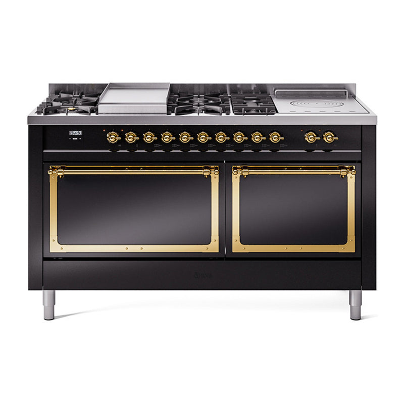 ILVE Nostalgie II Noblesse 60" Dual Fuel Freestanding Range with 7 Sealed Burners + Griddle + French Top with Solid Door - UN60FSQNMP