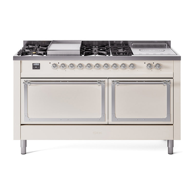 ILVE Nostalgie II Noblesse 60" Dual Fuel Freestanding Range with 7 Sealed Burners + Griddle + French Top with Solid Door - UN60FSQNMP