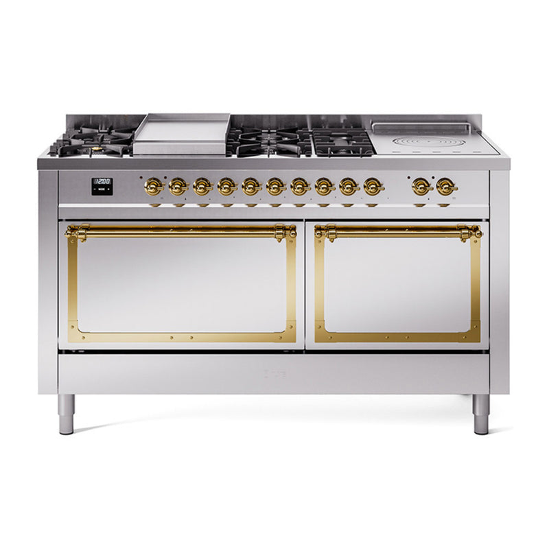 ILVE Nostalgie II Noblesse 60" Dual Fuel Freestanding Range with 7 Sealed Burners + Griddle + French Top with Solid Door - UN60FSQNMP