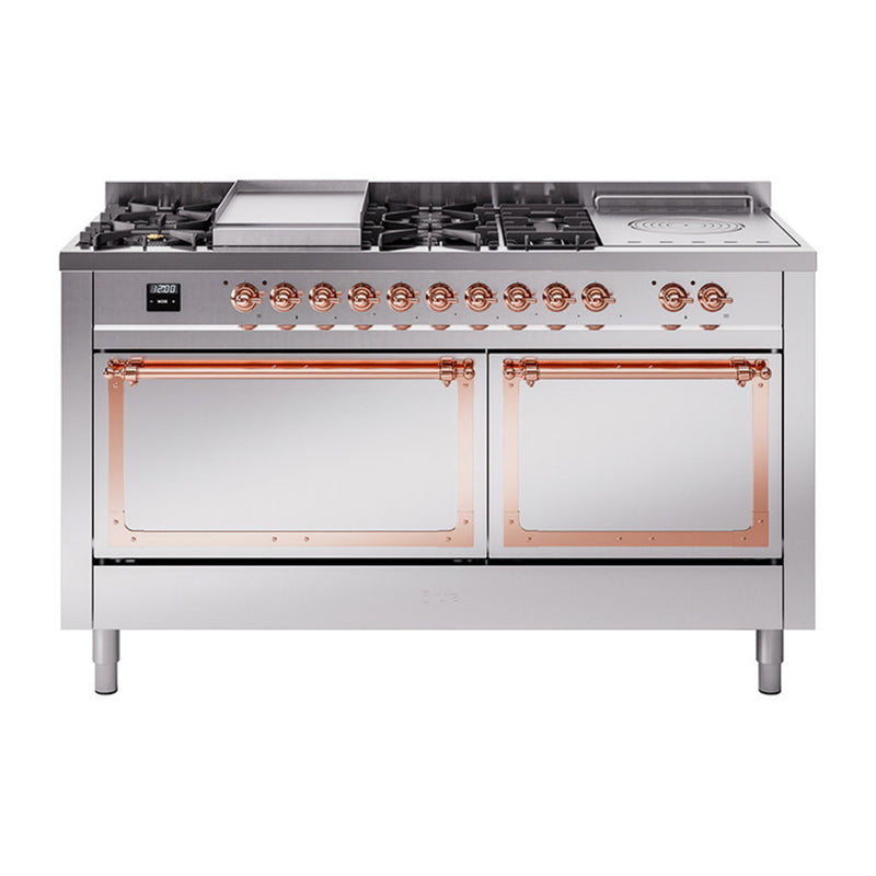 ILVE Nostalgie II Noblesse 60" Dual Fuel Freestanding Range with 7 Sealed Burners + Griddle + French Top with Solid Door - UN60FSQNMP