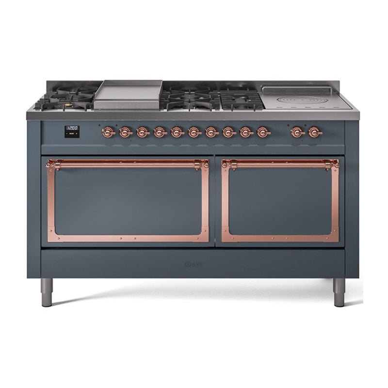 ILVE Nostalgie II Noblesse 60" Dual Fuel Freestanding Range with 7 Sealed Burners + Griddle + French Top with Solid Door - UN60FSQNMP