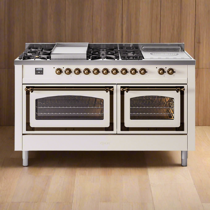 ILVE Nostalgie II Noblesse 60" Dual Fuel Range with 7 Sealed Burners + Griddle + French Top with Triple Glass Door - UN60FSNMP