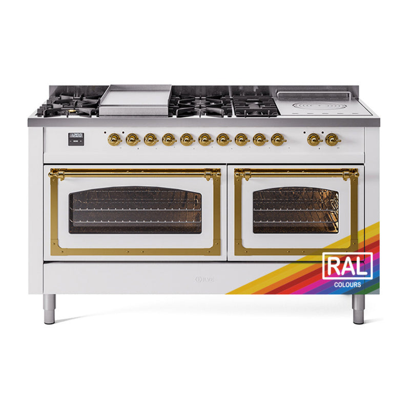 ILVE Nostalgie II Noblesse 60" Dual Fuel Range with 7 Sealed Burners + Griddle + French Top with Triple Glass Door - UN60FSNMP