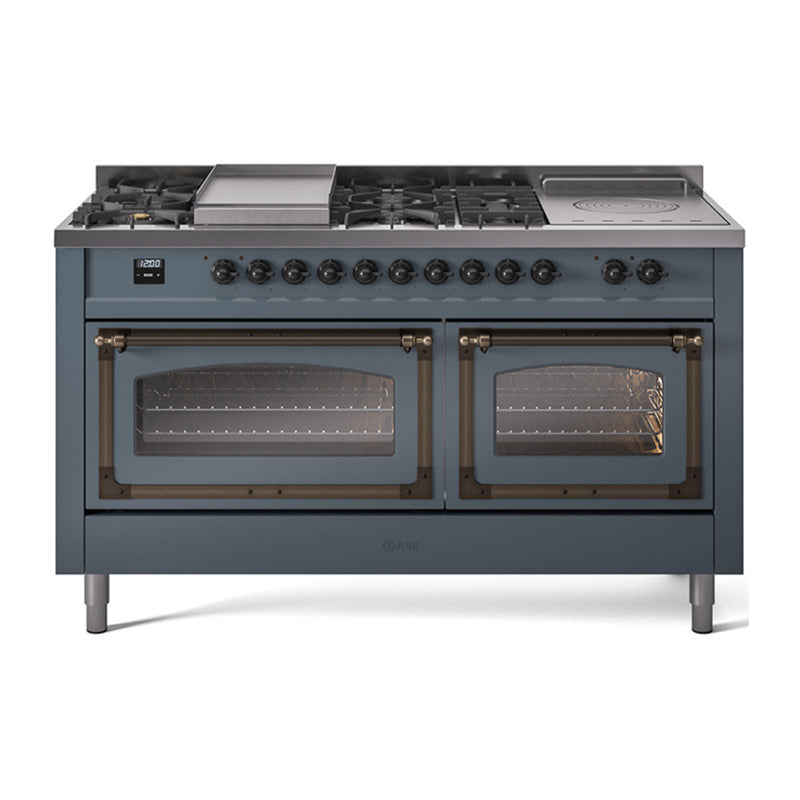 ILVE Nostalgie II Noblesse 60" Dual Fuel Range with 7 Sealed Burners + Griddle + French Top with Triple Glass Door - UN60FSNMP