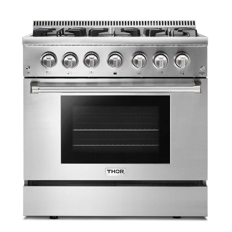 Thor Kitchen 3-Piece Pro Appliance Package - 36-Inch Dual Fuel Range, Dishwasher & Refrigerator with Water Dispenser in Stainless Steel