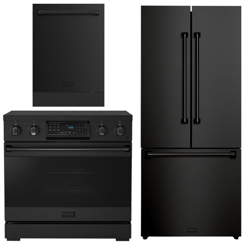 Gordon Ramsay by THOR Kitchen Package - 36" Electric Range, 30" Refrigerator with Ice Maker and Dishwasher in Stainless Steel, AP-RSE36B-1