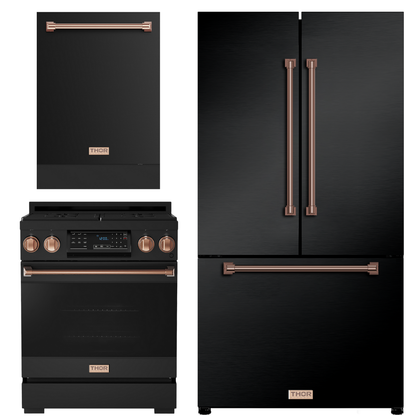 Gordon Ramsay by THOR Kitchen Package - 30" Gas Range, 36" Refrigerator with Ice Maker and Dishwasher in Stainless Steel with Black Accents, AP-RSG30B-2