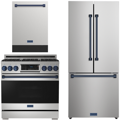 Gordon Ramsay by THOR Kitchen Package - 36" Gas Range, 30" Refrigerator with Ice Maker and Dishwasher in Stainless Steel, AP-RSG36-1