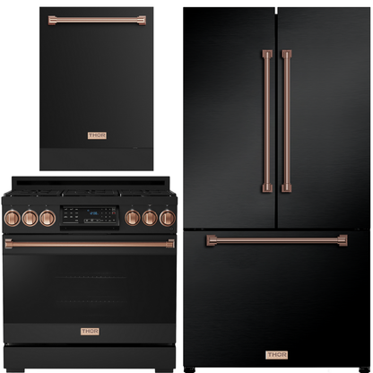 Gordon Ramsay by THOR Kitchen Package - 36" Gas Range, 36" Refrigerator with Ice Maker and Dishwasher in Stainless Steel, AP-RSG36B-2