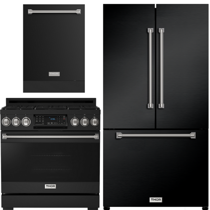 Gordon Ramsay by THOR Kitchen Package - 36" Gas Range, 36" Refrigerator with Ice Maker and Dishwasher in Stainless Steel, AP-RSG36B-2