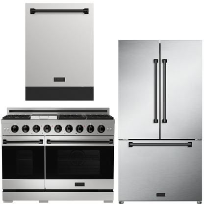 Gordon Ramsay by THOR Kitchen Package - 48" Gas Range, 36" Refrigerator with Ice Maker and Dishwasher in Stainless Steel, AP-RSG48E-2