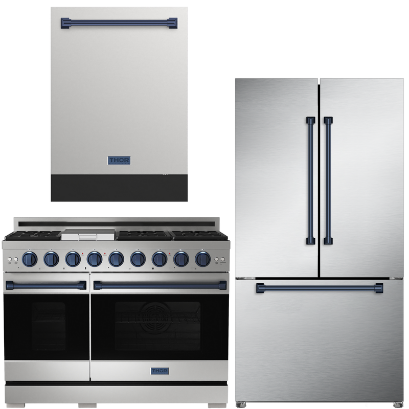 Gordon Ramsay by THOR Kitchen Package - 48" Gas Range, 36" Refrigerator with Ice Maker and Dishwasher in Stainless Steel, AP-RSG48E-2