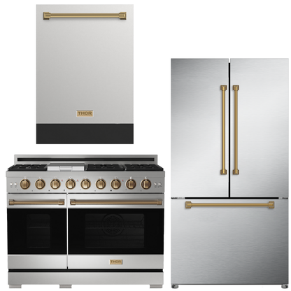 Gordon Ramsay by THOR Kitchen Package - 48" Gas Range, 36" Refrigerator with Ice Maker and Dishwasher in Stainless Steel, AP-RSG48E-2