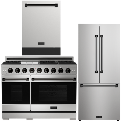 Gordon Ramsay by THOR Kitchen Package - 48" Gas Range, 30" Refrigerator with Ice Maker and Dishwasher in Stainless Steel, AP-RSG48E-1