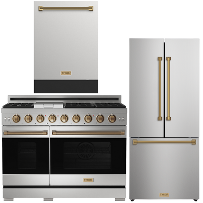 Gordon Ramsay by THOR Kitchen Package - 48" Gas Range, 30" Refrigerator with Ice Maker and Dishwasher in Stainless Steel, AP-RSG48E-1