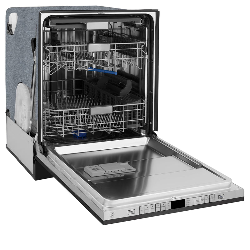 ZLINE 24-Inch Monument Series 3rd Rack Top Touch Control Dishwasher in Black Stainless Steel with Stainless Steel Tub, 45dBa (DWMT-BS-24)