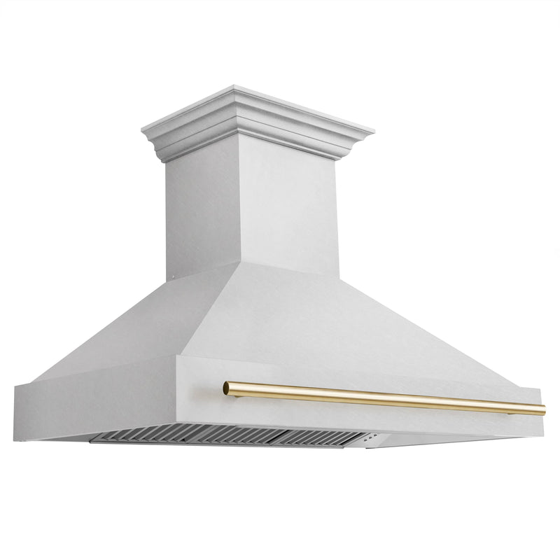 ZLINE Autograph Edition 2-Piece Appliance Package - 48-Inch Gas Range & Wall Mounted Range Hood in DuraSnow® Stainless Steel with Gold Trim (2AKPR-RGSRH48-G)