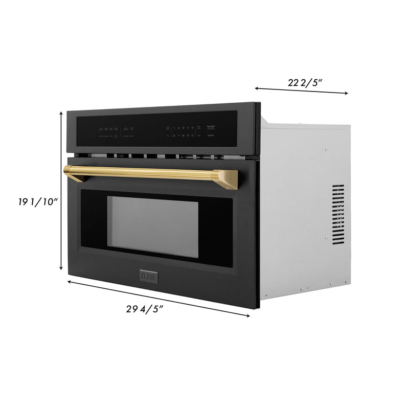 ZLINE Autograph Edition 30-Inch 1.6 cu ft. Built-in Convection Microwave Oven in Black Stainless Steel with Gold Accents (MWOZ-30-BS-G)