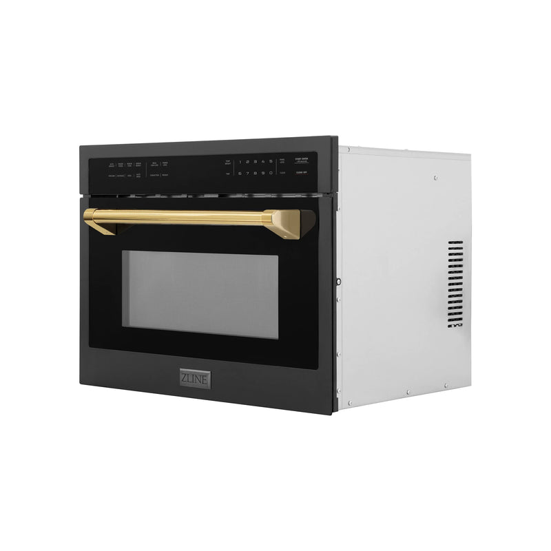 ZLINE Autograph Edition 24-Inch 1.6 cu ft. Built-in Convection Microwave Oven in Black Stainless Steel with Gold Accents (MWOZ-24-BS-G)