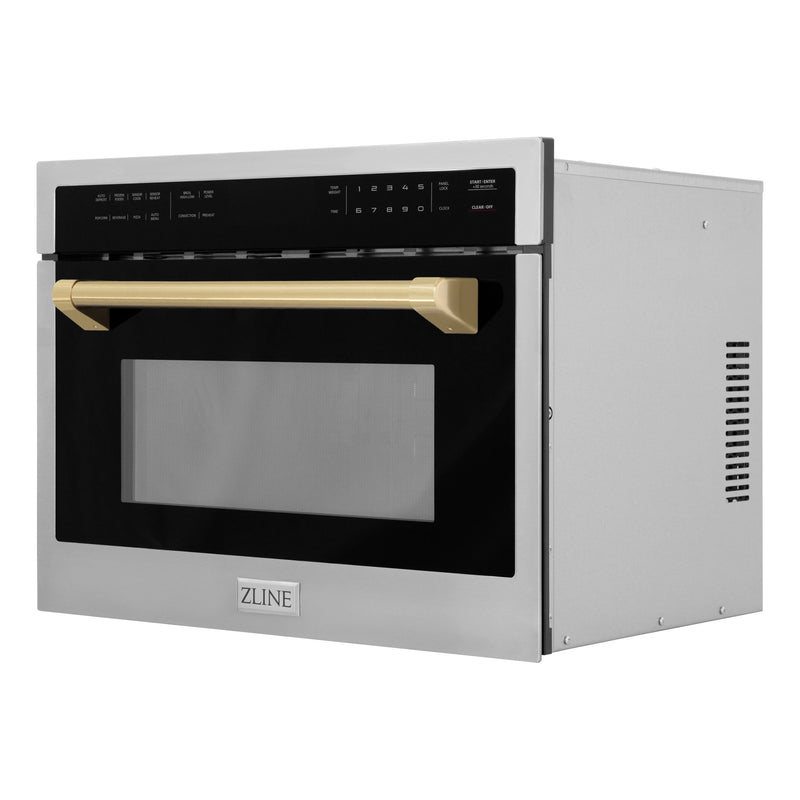 ZLINE Autograph Edition 24-Inch 1.6 cu ft. Built-in Convection Microwave Oven in Stainless Steel with Champagne Bronze Accents (MWOZ-24-CB)