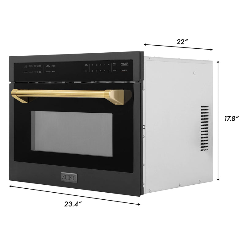 ZLINE Autograph Edition 24-Inch 1.6 cu ft. Built-in Convection Microwave Oven in Black Stainless Steel with Gold Accents (MWOZ-24-BS-G)