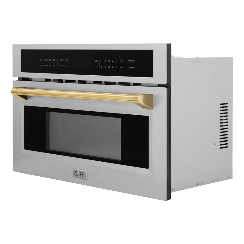 ZLINE Autograph Edition 30-Inch 1.6 cu ft. Built-in Convection Microwave Oven in Stainless Steel with Gold Accents (MWOZ-30-G)