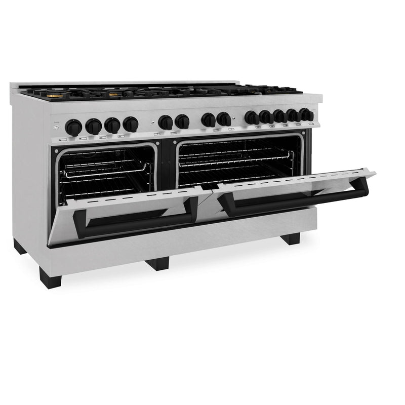 ZLINE Autograph Edition 60-Inch Dual Fuel Range with Gas Stove and Electric Oven in DuraSnow Stainless Steel with Matte Black Accents (RASZ-SN-60-MB)