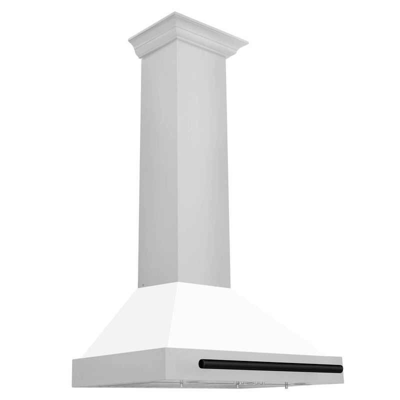 ZLINE 30-Inch Autograph Edition Wall Mounted Range Hood in Stainless Steel with White Matte Shell and Matte Black Accents (KB4STZ-WM30-MB)