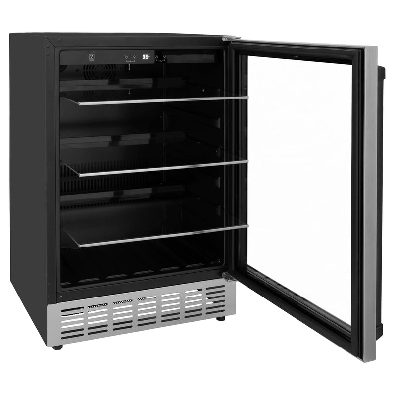 ZLINE 24-Inch Monument Autograph Edition 154 Can Beverage Fridge in Stainless Steel with Matte Black Accents (RBVZ-US-24-MB)