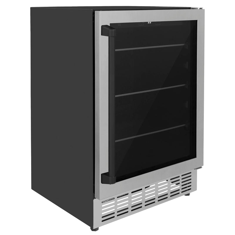 ZLINE 24-Inch Monument Autograph Edition 154 Can Beverage Fridge in Stainless Steel with Matte Black Accents (RBVZ-US-24-MB)