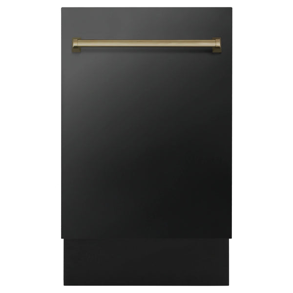 ZLINE Autograph Edition 18 Compact 3rd Rack Top Control Dishwasher in Black Stainless Steel with Champagne Bronze Handle (DWVZ-BS-18-CB)