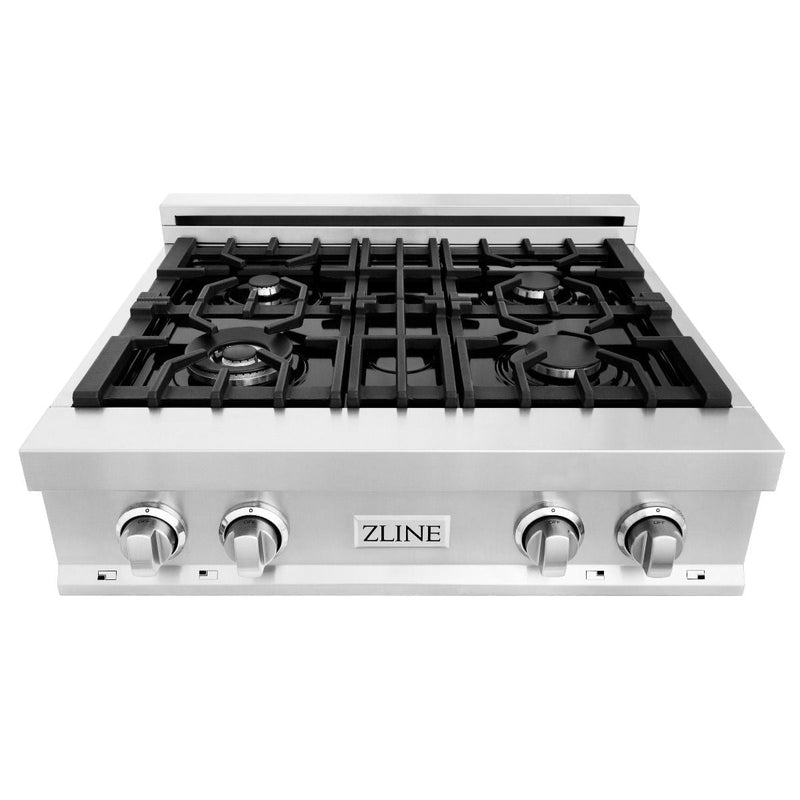 ZLINE 4-Piece Appliance Package - 30-Inch Rangetop, 30” Wall Oven, 36” Refrigerator with Water Dispenser, and Convertible Wall Mount Hood in Stainless Steel (4KPRW-RTRH30-AWS)