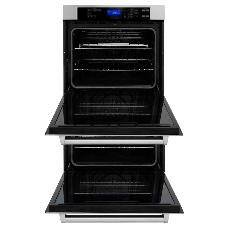 ZLINE 4-Piece Appliance Package - 48-Inch Rangetop, 30” Double Wall Oven, 36” Refrigerator with Water Dispenser, and Convertible Wall Mount Hood in Stainless Steel (4KPRW-RTRH48-AWD)