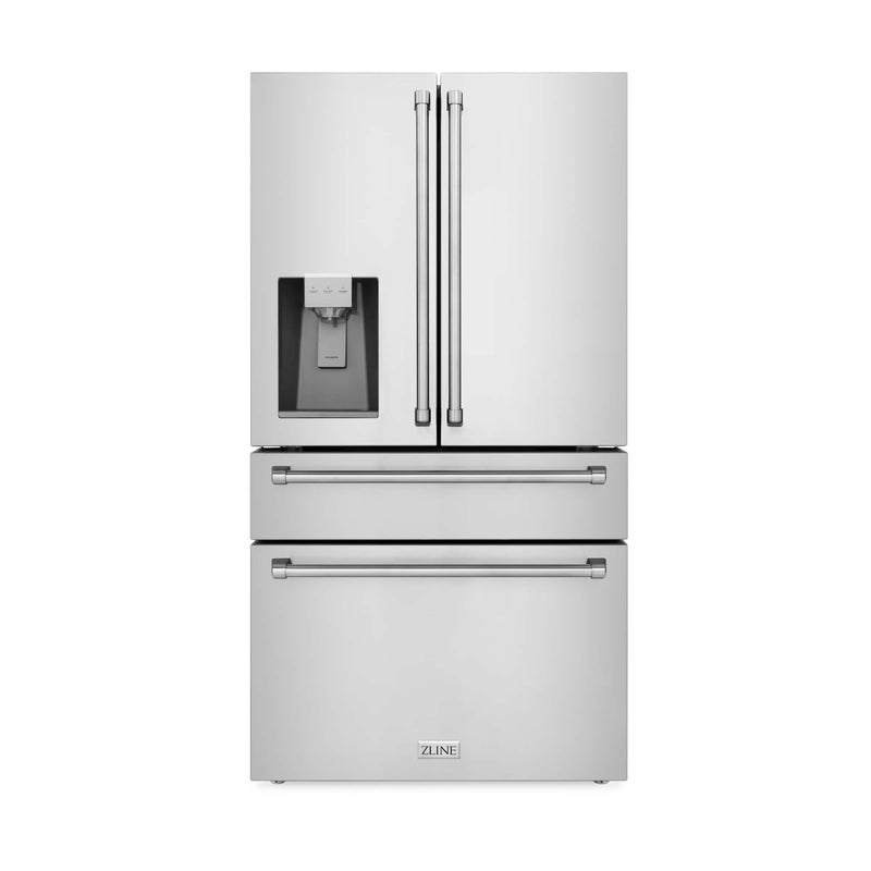 ZLINE 4-Piece Appliance Package - 48-Inch Rangetop, 30” Double Wall Oven, 36” Refrigerator with Water Dispenser, and Convertible Wall Mount Hood in Stainless Steel (4KPRW-RTRH48-AWD)