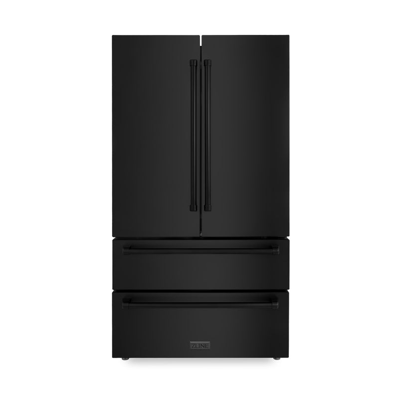 ZLINE 5-Piece Appliance Package - 30-Inch Dual Fuel Range with Brass Burners, Refrigerator, Convertible Wall Mount Hood, Microwave Drawer, and 3-Rack Dishwasher in Black Stainless Steel (5KPR-RABRH-MWDWV)