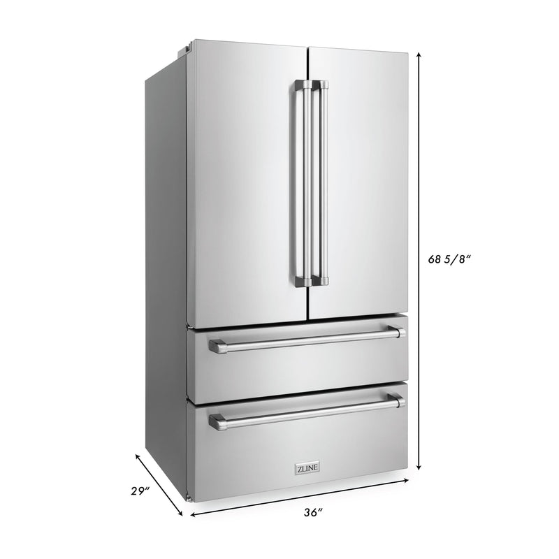 ZLINE 5-Piece Appliance Package - 48-Inch Gas Range, Refrigerator, Convertible Wall Mount Hood, Microwave Drawer, and 3-Rack Dishwasher in Stainless Steel (5KPR-RGRH48-MWDWV)