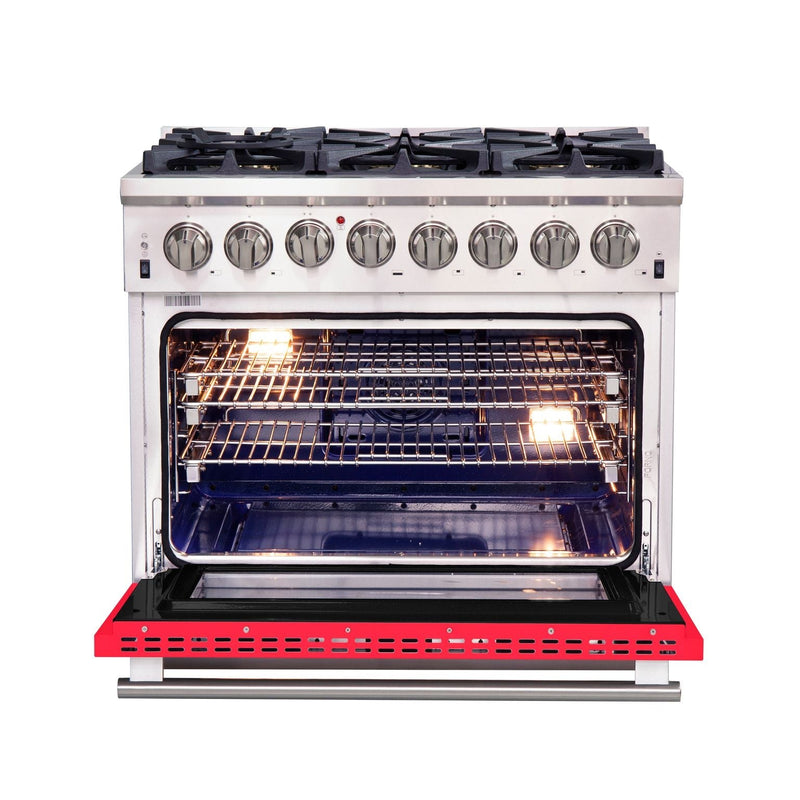 FORNO Capriasca - Titanium Professional 36" Freestanding Dual Fuel Electric 240V Colored Door Oven Range FFSGS6187-36