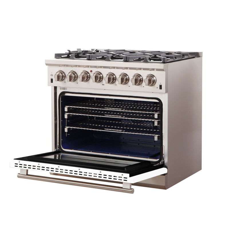 FORNO Capriasca - Titanium Professional 36" Freestanding Dual Fuel Electric 240V Colored Door Oven Range FFSGS6187-36