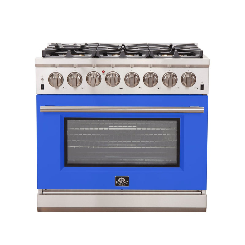 FORNO Capriasca - Titanium Professional 36" Freestanding Dual Fuel Electric 240V Colored Door Oven Range FFSGS6187-36