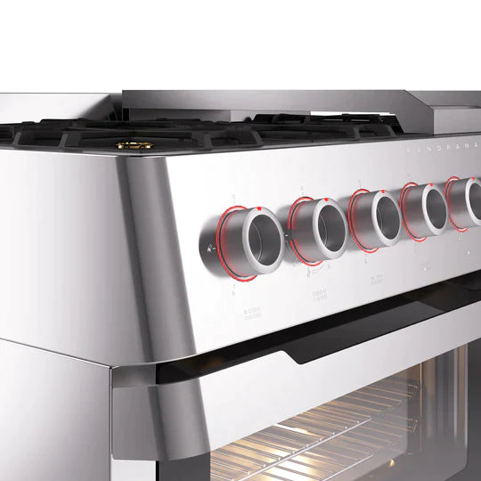 ILVE 48" Panoramagic Series Freestanding Double Oven Dual Fuel Range with 8 Sealed Burners and Griddle